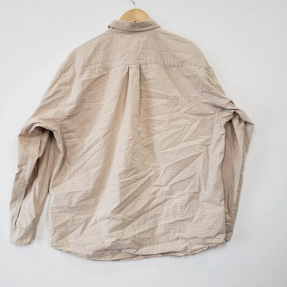 Eddie Bauer‎ Button Down Shirt Mens Large Tan Micro Check Long Sleeve Cotton